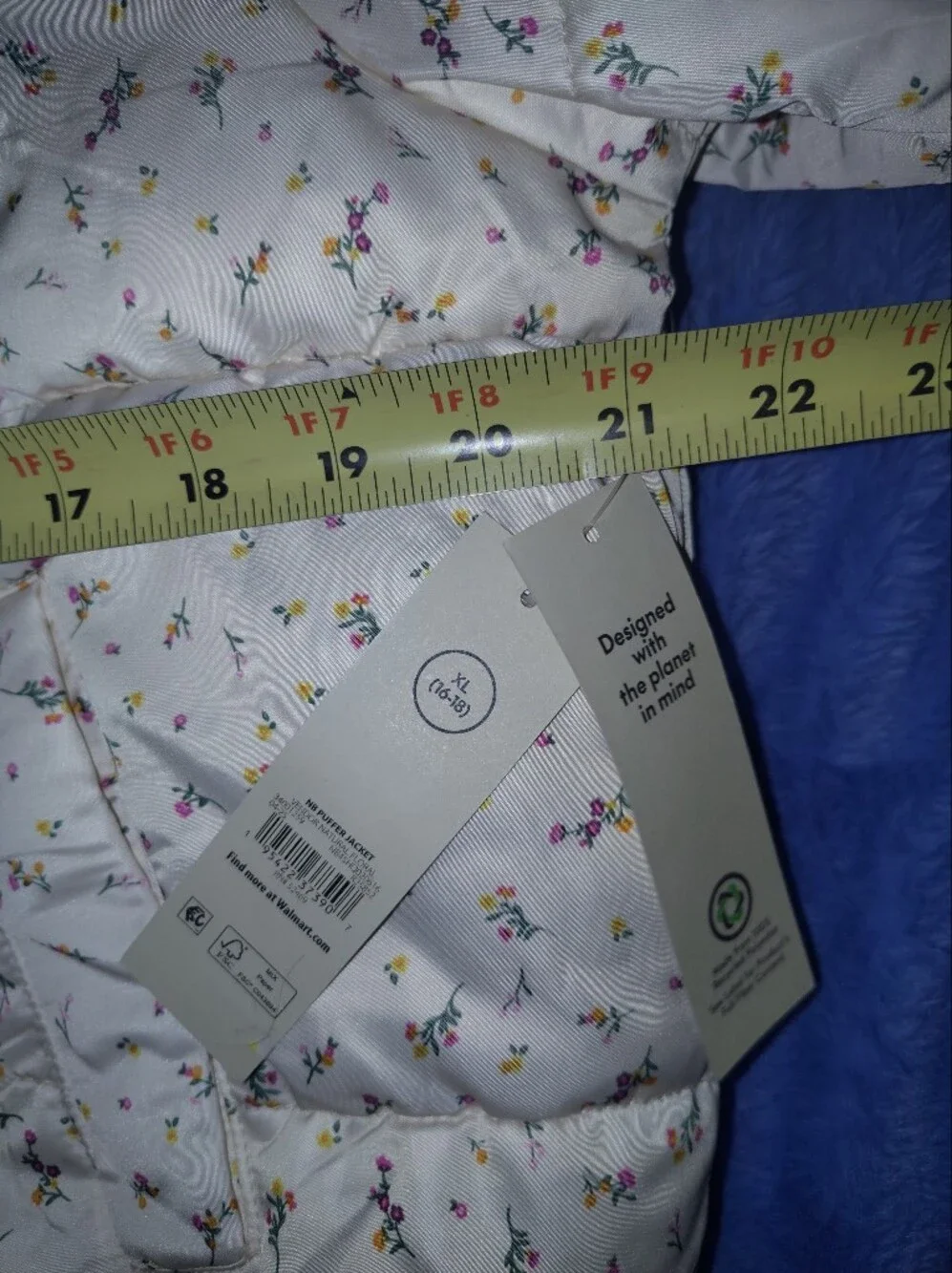 Cream Puffer Jacket with Tiny Floral Print